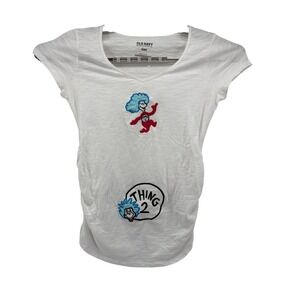 Old Navy T-Shirt Maternity M White Dr Seuss Thing 1 Thing 2 Graphic Ruched Side